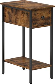 HOMCOM Stolik boczny z otwartą półką i szufladą, stolik nocny, metalowe nogi, drewno, brązowy