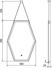 Mexen Orla lustro łazienkowe podświetlane 50 x 70 cm, LED 6000K, antypara, rama czarna - 9815-050-070-611-70