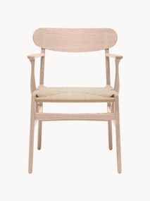 Krzesło z drewna z podłokietnikami i ręcznie plecionym siedziskiem CH26