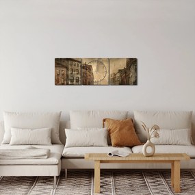 Obraz - Malowanie miasta (z zegarem) (90x30 cm)