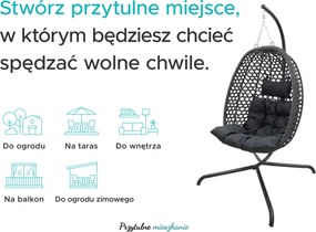 Wiszące krzesło MOLINE ze stojakiem, czarne