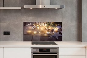 Panel szklany do Kuchni Świąteczny Blask Lampek i Szyszek