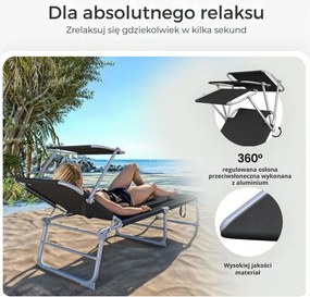 Leżak ogrodowy HAWAII z regulowanym daszkiem, 195x60x30cm, czarny Casaria