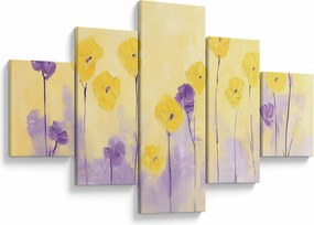 Obraz - Fioletowe i żółte kwiatuszki (125x70 cm)