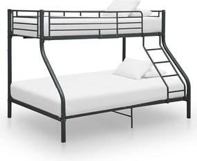 Metalowe łóżko piętrowe czarne 140x200/90x200 cm z barierką i bezpieczną drabinką, nowoczesny design