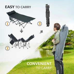 Outsunny Składane łóżko kempingowe z poduszką, 188 x 64,5 x 53 cm, Szary