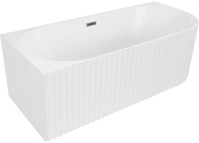 Mexen Gia wanna wolnostojąca narożna ryflowana lewa 150 x 75 cm, biała mat, przelew gun metal - 52701507501L-95