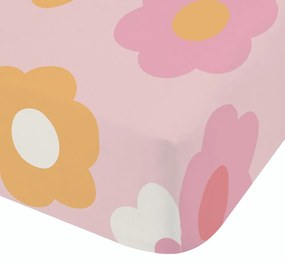 Różowe prześcieradło dziecięce jednoosobowe z gumką 90x190 cm Retro Daisy – Catherine Lansfield