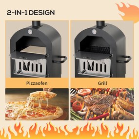 Outsunny piec do pizzy grill 3 poziomy kolor czarny + srebrny 63 x 54 x 161 cm