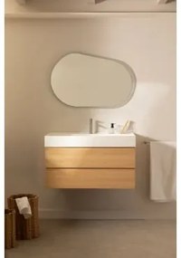 Zestaw Mebli Łazienkowych Z Drewna I Forniru Jesionowego Z Wbudowaną Umywalką Ona Naturalna & Owalna Lampa Led I Przeciwmgielna 100x80 - Sklum