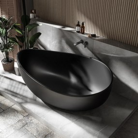 Wanna wolnostojąca WAVE konglomerat Solid SurfaceCzarny mat - 180 x 110 x 62 cm