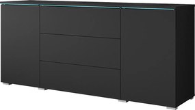 Nowoczesna komoda 150 cm do salonu matowa 3 szuflady i 2 szafki czarny grafit