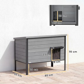 PawHut Wodoodporny domek dla kota z otwieranym dachem i wyjmowaną podłogą, wejście, dla 1-2 kotów do 12 kg, 85x55x70 cm, Jasnoszary | Aosom PL