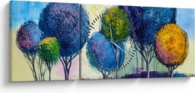 Obraz drzew kopułowych, obraz olejny (z zegarem) (90x30 cm)
