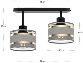 Lampa sufitowa czarna dwupunktowy spot z szarymi abażurami T-3306SC-GR