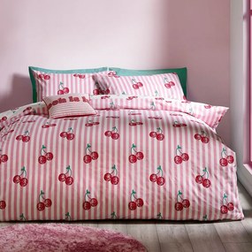 Biało-różowa pościel dwuosobowa 200x200 cm Disco Cherries Stripes – Catherine Lansfield