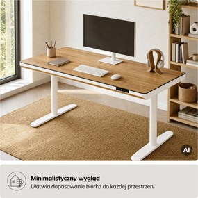 Biurko elektryczne sit-stand z szufladą i ładowarką bezprzewodową Qi białe/złoty dąb, 1400 mm: ELLIS