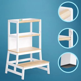 Spielwerk Wieża edukacyjna PLAY z drewna sosnowego, 93x56x49, biała/naturalny brąz