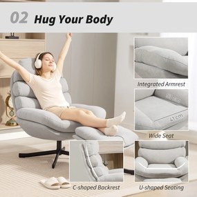 HOMCOM Fotel wypoczynkowy z podnóżkiem, fotel lounge z tkaniny chenille, nowoczesny fotel do oglądania TV, 78 x 93 x 100 cm, jasnoszary