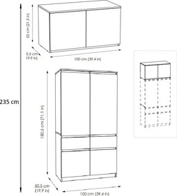 Biała minimalistyczna dwudrzwiowa szafa z nadstawką 100 cm  K6-T48