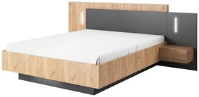 Łóżko z szafkami nocnymi 140 x 190 cm - 2 szuflady - Z oświetleniem LED - Kolory: Naturalny i antracytowy - FRANCOLI