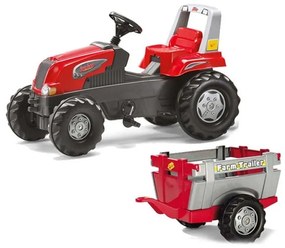 Rolly toys rollyjunior traktor na pedały junior rt czerwony z przyczepą farm new