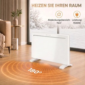 HOMCOM Inteligentny panel grzewczy 1500 W, wolnostojący/montaż ścienny, ogrzewanie elektryczne z 7-dniowym timerem, wykrywanie otwartego okna, ochrona przed mrozem, biały | Aosom PL