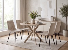 Okrągły stół jadalniany TALIA 90 cm z ceramicznym blatem z trawertynu, beżowy
