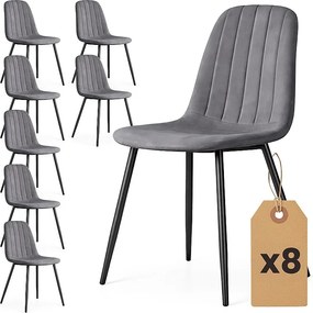 8x Welurowe krzesło tapicerowane pikowane Ciemny Grafit LUMO Czarne nogi