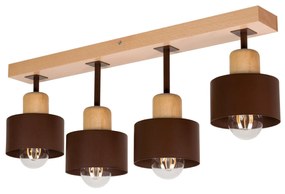 Brązowa lampa sufitowa, czteropunktowy spot DBR60x7BU z drewna i metal
