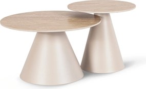 Zestaw Stolików Kawowych AVILA Trawertyn/Beż Nowoczesny