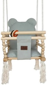 Drewniana huśtawka z welurowym oparciem srebrna N5-S48