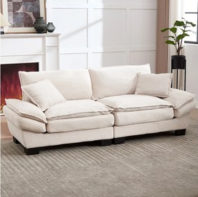 Nowoczesna i prosta sofa dwuosobowa - 224 x 81 x 81 cm - z kołdrą - welur - beżowa