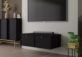 Wisząca szafka RTV Daily II 120 cm beż / czarna / eucaliptus – nowoczesna szafka pod telewizor z dwoma frontami
