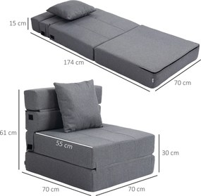 HOMCOM Rozkładana sofa Zdejmowany do czyszczenia Maksymalne obciążenie 100kg 70 cm x 70 cm x 61 cm Ciemnoszary | Aosom PL