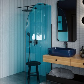 Ścianka prysznicowa WALK IN FIX niebieska półokrągła 8mm MOLIS NATURE blue moon MASSI |różne rozmiary : Kolor profili kabiny - złoty szczotkowany, Szerokość ścianki - 80 cm, Typ montażu - WALK in FIX (Do ściany)