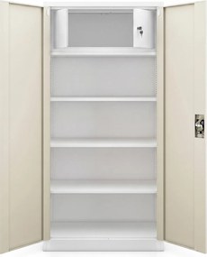 Dwudrzwiowa szafa aktowa z sejfem Eco Design Tomasz, 90x45x185 cm, biały/dąb sonoma