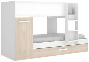 Łóżko piętrowe ANTHONY z wysuwanym miejscem do spania, 3 × 90 × 190 cm – kolor biały i naturalny