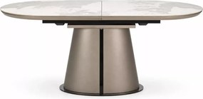 Owalny stół Rogins 160-200x90 cm – rozkładany z blatem z ceramiki beżowy marmur / cappuccino / czarny