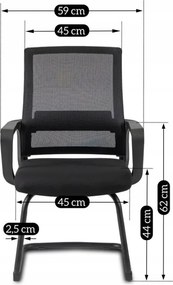 Krzesło Konferencyjne Biurowe TAMMY Na Płozach Czarne Nowoczesne
