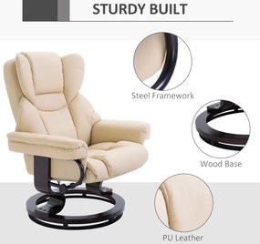 HOMCOM Fotel wypoczynkowy z Hockerem obrotowy do 160 kg ekoskóra rama metalowa kremowy | Aosom PL