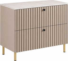Szafka łazienkowa stojąca z blatem 80, kaszmir + blat z efektem marmuru Bianco, uchwyty w trzech kolorach, nogi złote, 80 x 46 x 73,6 cm