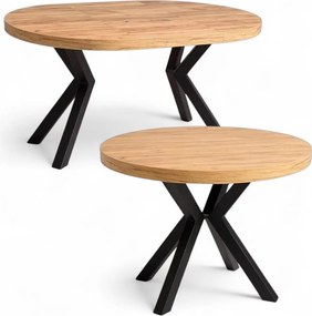 Stół okrągły Ø100 rozkładany do 200 cm Dąb Craft + Czarny Metal X