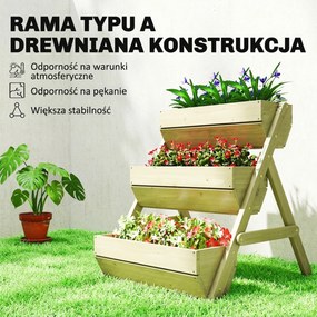 Outsunny Pionowa grządka z 3 poziomami, drewniana donica z 3 skrzynkami i otworami drenażowymi, zielona | Aosom PL