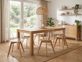 Transparentne krzeslo KITO z bukowymi nogami