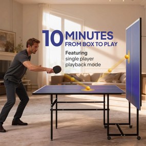SPORTNOW Stół do tenisa stołowego, składany, przenośny, 2 rakiety, 3 piłki, rama metalowa, 274x152,5x76 cm, Niebieski