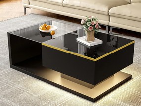 Nowoczesny stolik kawowy ze szkła z oświetleniem LED – płyta wiórowa – czarny