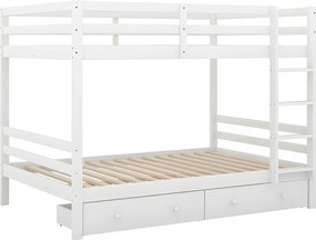 Łóżko piętrowe drewniane z szufladami i drabinką - 140x200cm - Białe