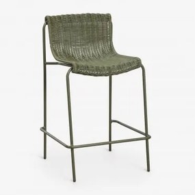 Pack 4 Wysokich Stołków Ogrodowych Z Rattanu Syntetycznego I Stali Revia ↑65 Cm & Intensywny Verde Olive - Sklum