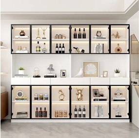 2 nowoczesne wysokie witryny szklane - 120 x 36 x 200 cm - z diodami LED + 6 drzwi - do kolekcji/sypialni - płyta wiórowa - kolor biały